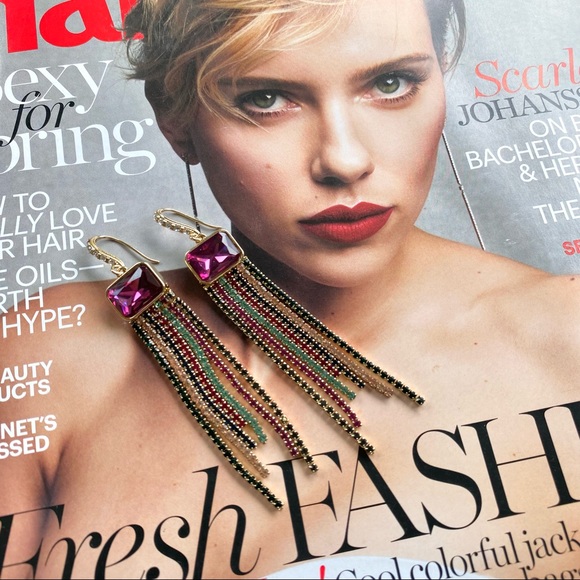 🍓 Colorful Rhinestone Waterfall Earrings - Picture 3 of 5